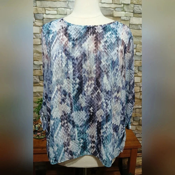 JENNIFER‎ LOPEZ Pleated Roll-Tab Chiffon Blouse Large - Picture 1 of 5